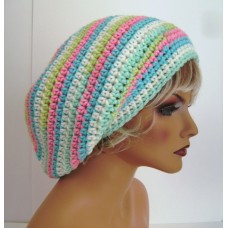 Pastel Multi Color Baggy Beanie Rasta Hat Tam Beret Hand Made Crochet Ski Cap   eb-73246747